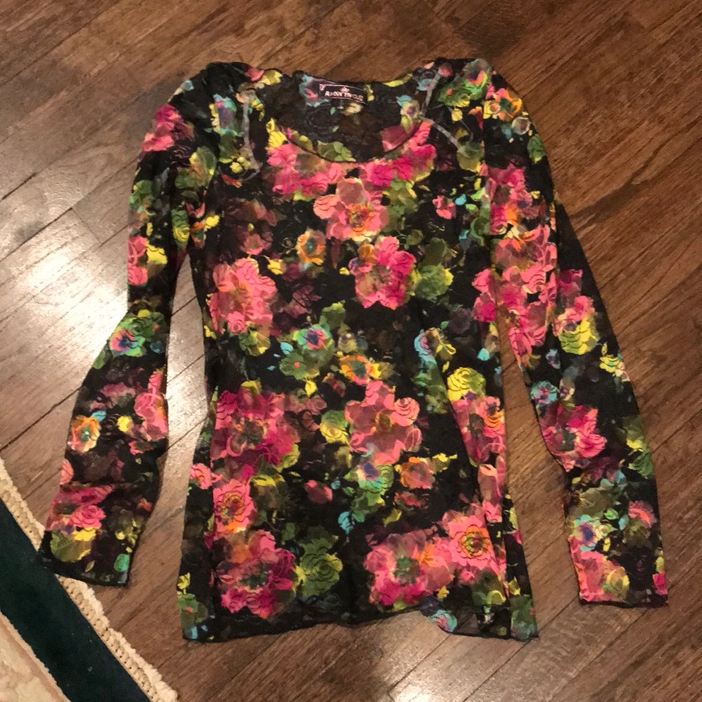 Almost Famous Sheer Lace Flower Top